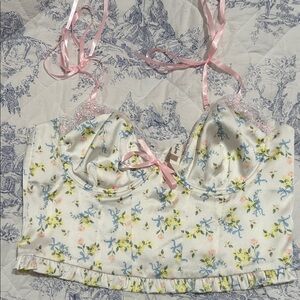 For Love And Lemons Floral Lace Bralette - White and Pink